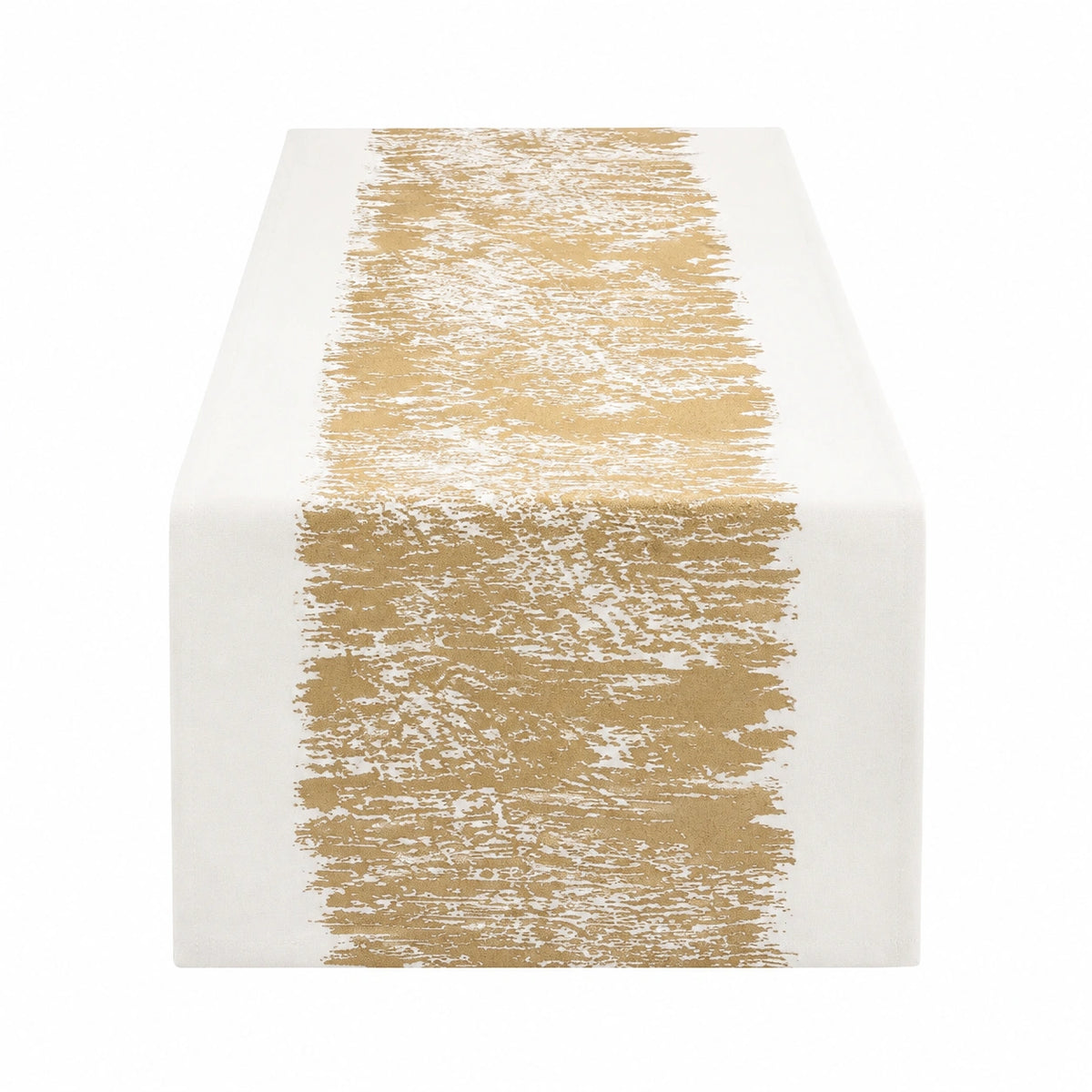 Chemin de table 40 x 180 cm en polyester blanc et doré - motif abstrait décoratif