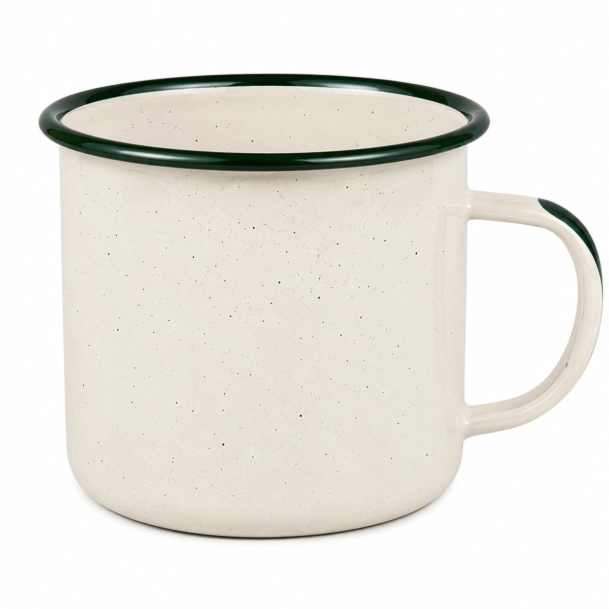 Mug 350 ml en céramique beige et vert foncé - poignée et bord émaillés